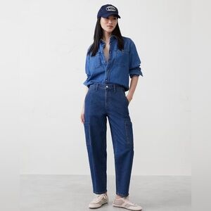 Banana Republic Barrel High-Rise Dark Wash Denim Ankle Utility Jeans 30/10 NWT